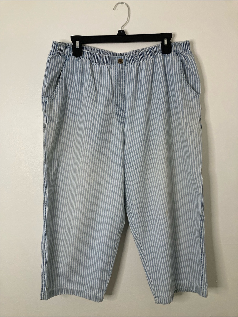 Allison Daley Blue White Pinstripe Pull On Cotton Pants Elastic Waist Size 16